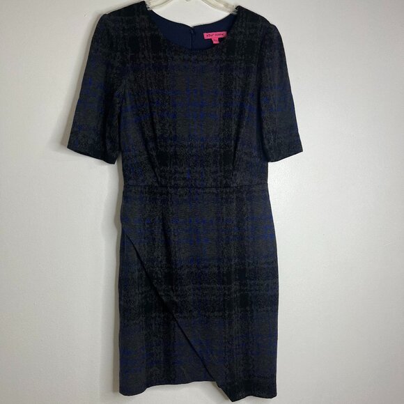 Betsey Johnson Dresses & Skirts - Betsey Johnson‎ Dress Asymmetrical Plaid Knit Career Formal Sheath Sz 12